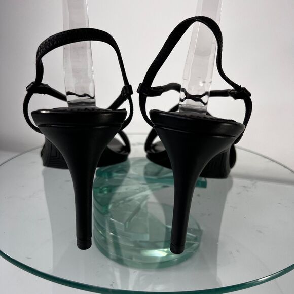 BP Billy Strappy Heel Sandals Black Faux Leather Back Strap Open Toe - Picture 3 of 4